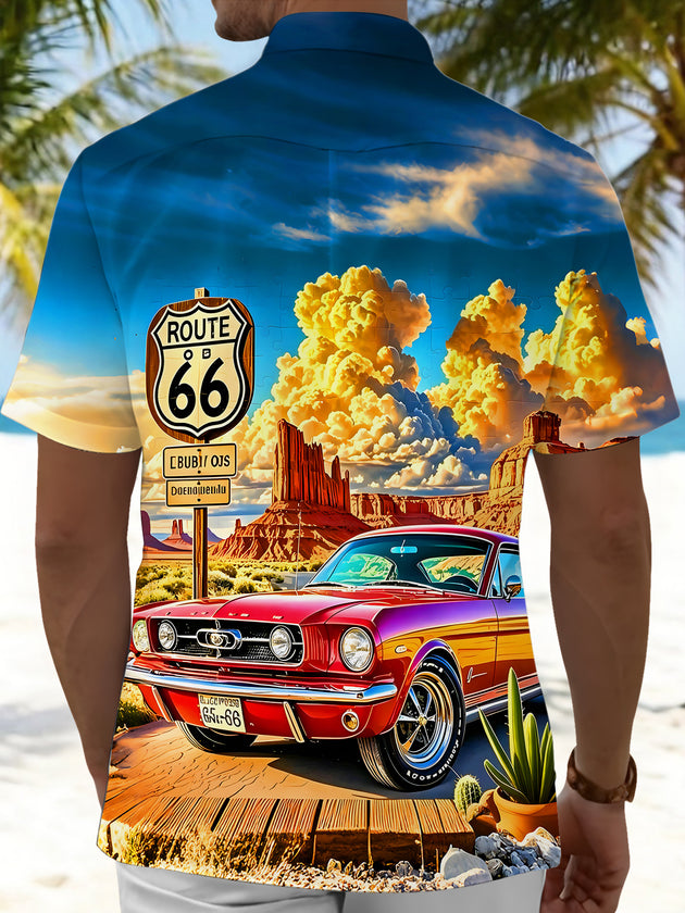 men's red retro style shirt back view