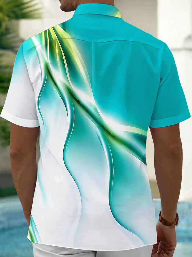 Adaychic Men's Printed Abstract Gradient Waves Print Short Sleeve Shirt with Chest Pocket