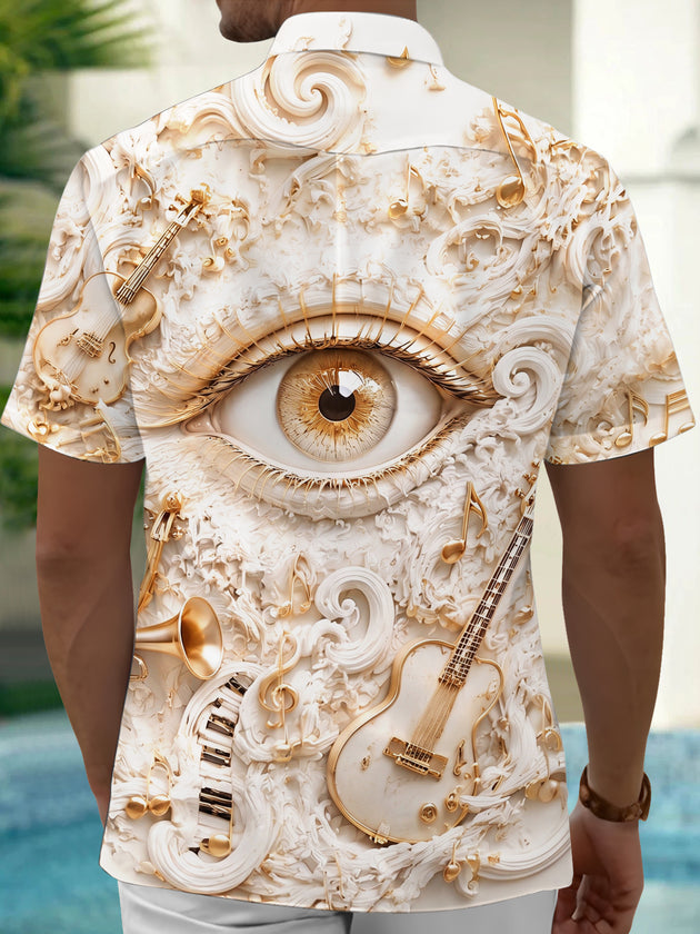 Adaychic Men's Graphic 3D Eye Print Short Sleeve Shirt with Chest Pocket