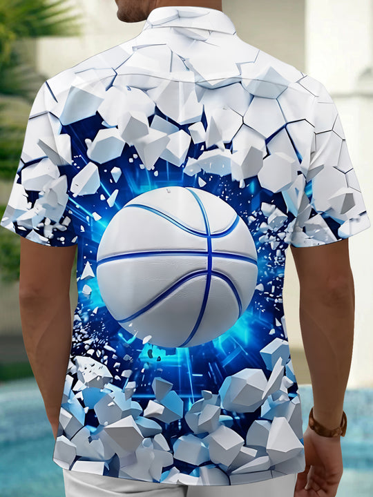 Adaychic Men's 3D Basketball Breaking Through Wall Print Short Sleeve Shirt with Chest Pocket