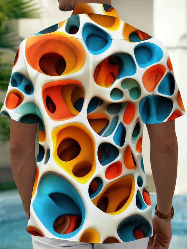 Adaychic Men's 3D 3D Abstract Circles Print Short Sleeve Shirt with Chest Pocket