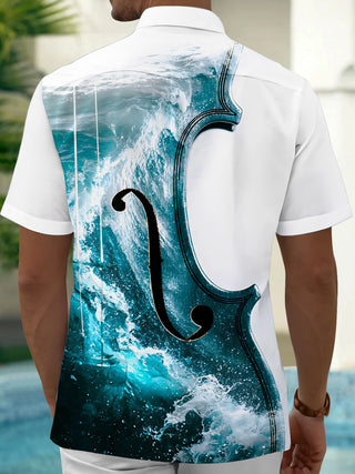 Adaychic Men's Graphic Violin Body Silhouette Print Short Sleeve Shirt with Chest Pocket