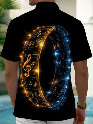 Adaychic Musical Notes Short Sleeve Shirt with Chest Pocket