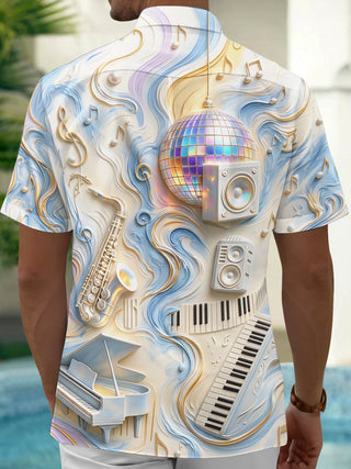 Adaychic Men's Graphic Disco Ball Print Short Sleeve Shirt with Chest Pocket
