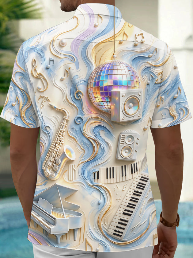 Adaychic Men's Graphic Disco Ball Print Short Sleeve Shirt with Chest Pocket