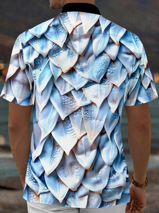 Adaychic Men's 3D Dragon Scale Pattern Short Sleeve Shirt with Chest Pocket
