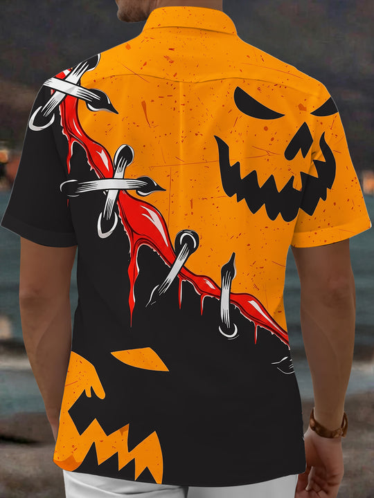 Adaychic Men's Graphic Color Block Print Short Sleeve Shirt with Chest Pocket