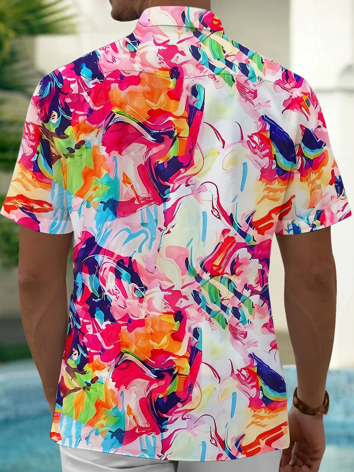 Adaychic Men's Abstract Swirl Graphic Print Short Sleeve Button Down Shirt with Chest Pocket