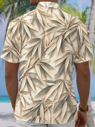 Adaychic Men's Hawaiian Bamboo Leaves And Stalks Print Short Sleeve Shirt with Chest Pocket