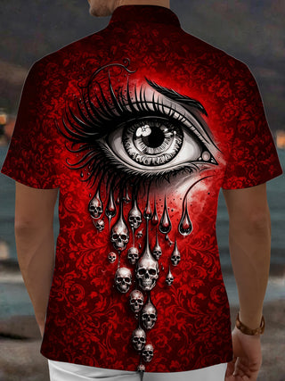Adaychic Men's Vintage Style Crying Eye Print Short Sleeve Shirt with Chest Pocket
