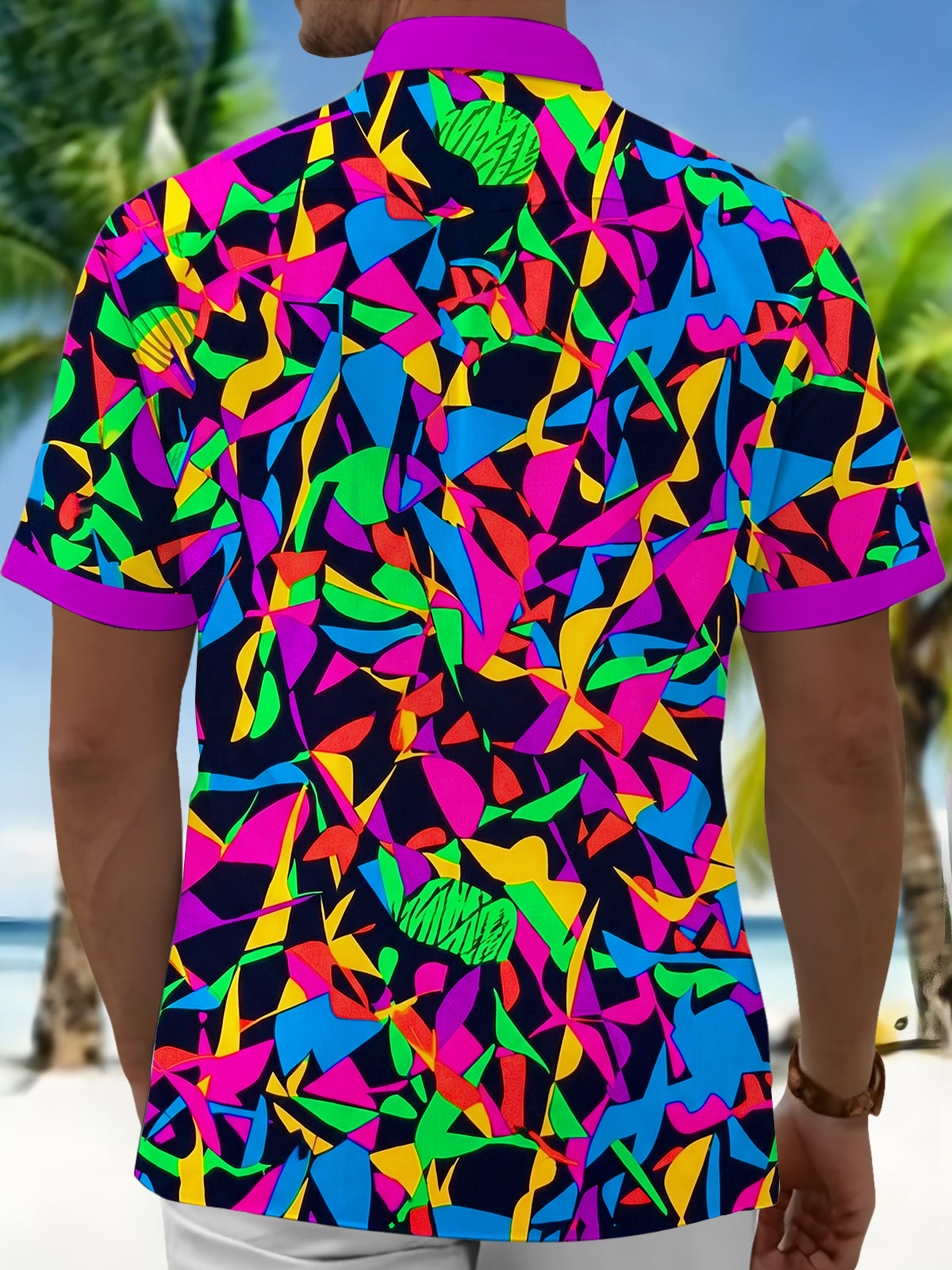 Adaychic Men's Graphic Abstract Colorful Pattern Print Short Sleeve Button Down Shirt with Chest Pocket