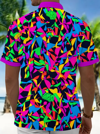 Adaychic Men's Graphic Abstract Colorful Pattern Print Short Sleeve Button Down Shirt with Chest Pocket