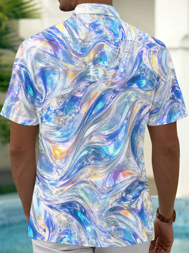 Adaychic Men's Printed Abstract Iridescent Swirls Print Short Sleeve Shirt with Chest Pocket