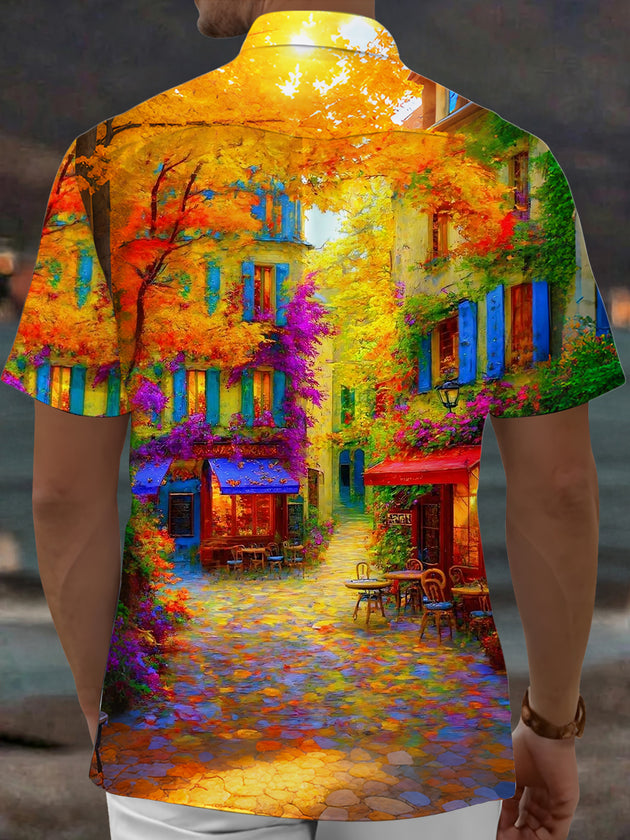 Adaychic Men's Graphic Pattern Print Short Sleeve Shirt with Chest Pocket