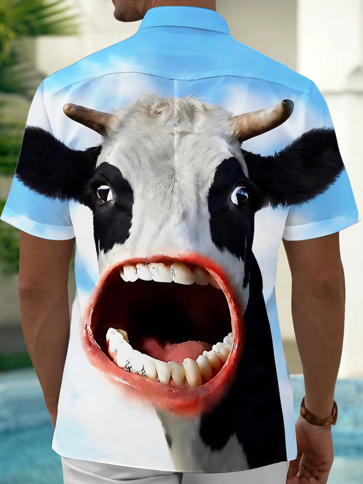 Adaychic Men's Printed Funny Print Printed Print Short Sleeve Shirt with Chest Pocket