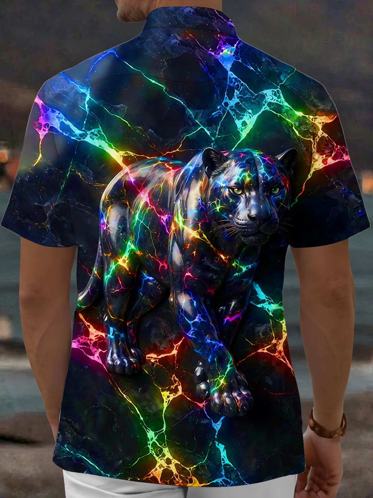 Adaychic Men's Graphic V-neck Print Short Sleeve Shirt with Chest Pocket