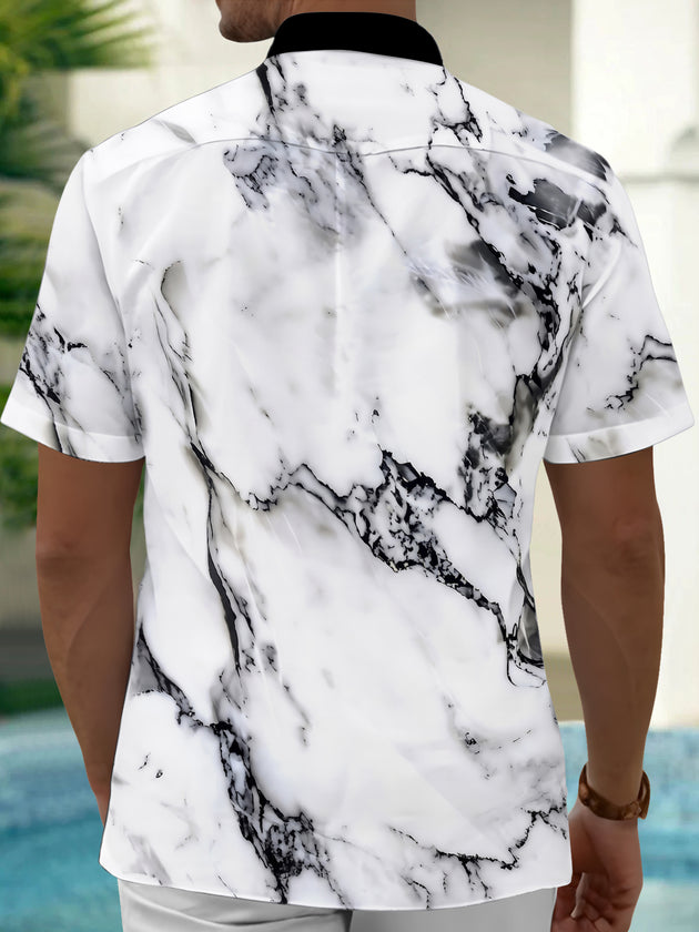 Adaychic Men's Printed Marble Print Short Sleeve Shirt with Chest Pocket