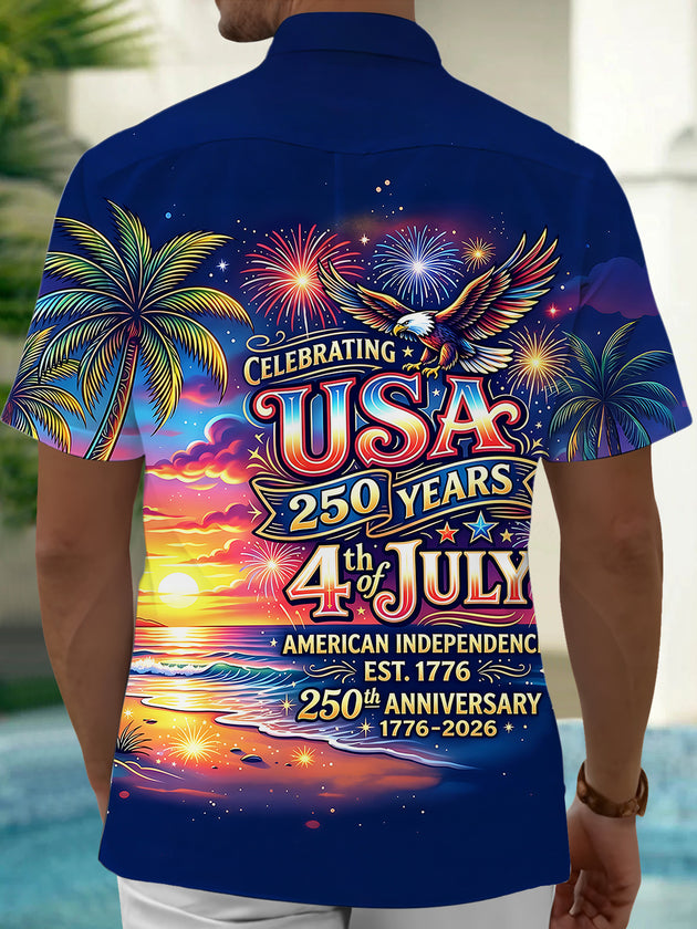Independence Eagle Coconut Tree Men's Pocket Short Sleeve Shirts