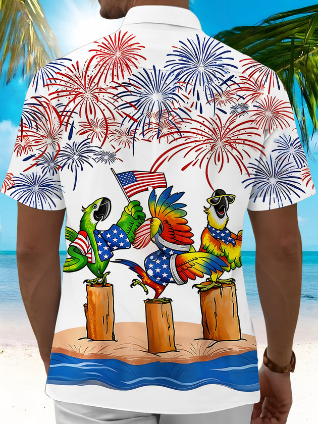 Independence Parrot Firework Men's Pocket Short Sleeve Shirts
