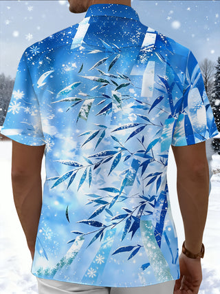 Adaychic Men's Hawaiian Snowflake Pattern Short Sleeve Shirt with Chest Pocket