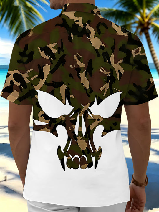 Camouflaged Skull Men's Pocket Short Sleeve Shirts