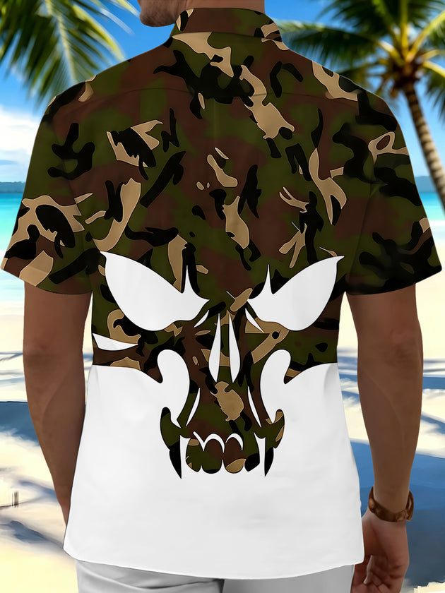 Camouflaged Skull Men's Pocket Short Sleeve Shirts