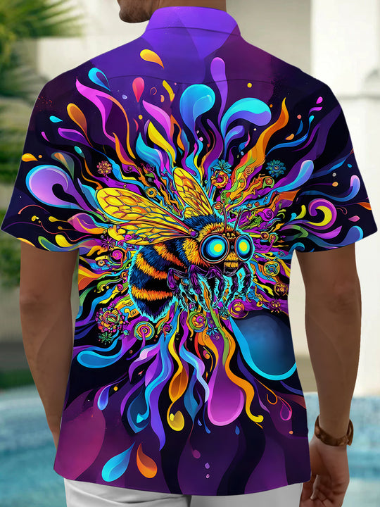 Men's funny bees pocket short sleeve shirt back view