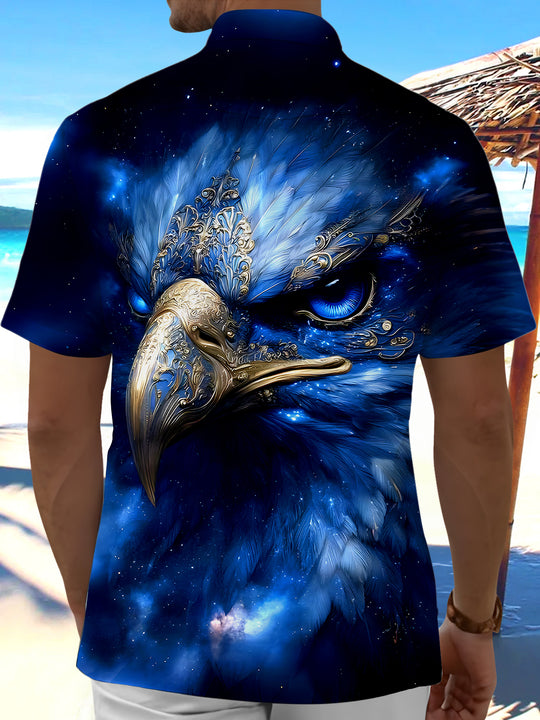 Men's short sleeve eagle print shirt back view