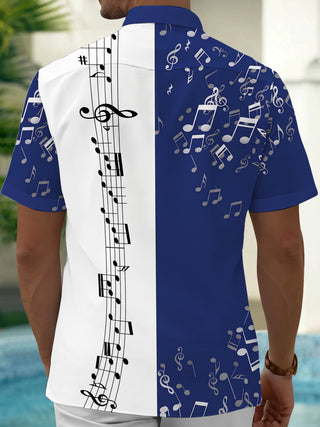 Adaychic Men's Graphic Musical Notes Print Music Staff Print Short Sleeve Shirt with Chest Pocket