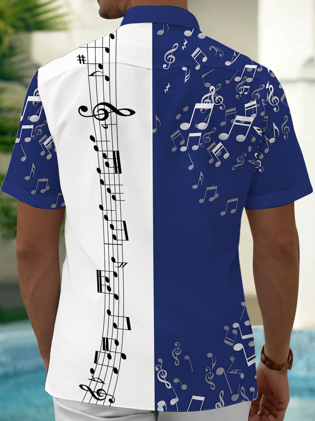 Adaychic Men's Graphic Musical Notes Print Music Staff Print Short Sleeve Shirt with Chest Pocket