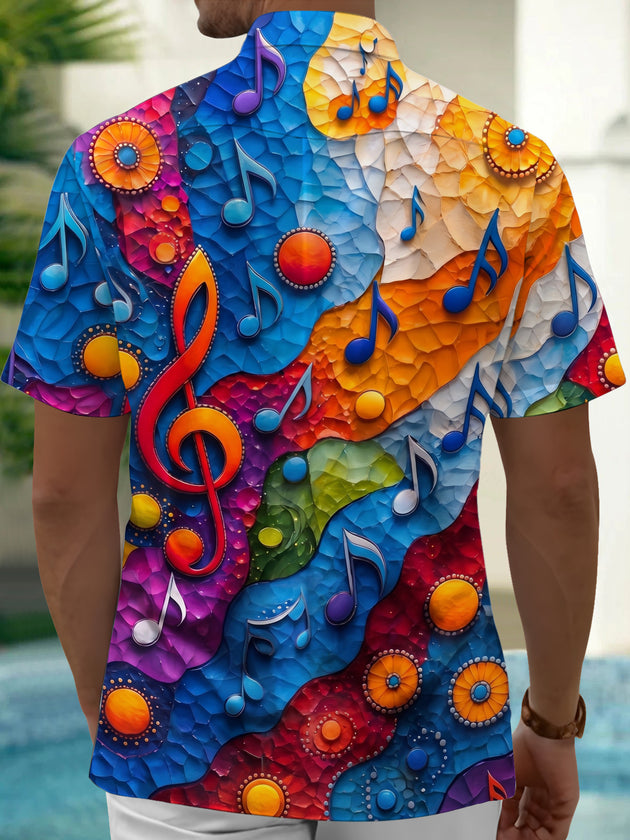 Adaychic Men's Graphic Musical Notes Print Treble Clef Print Short Sleeve Shirt with Chest Pocket