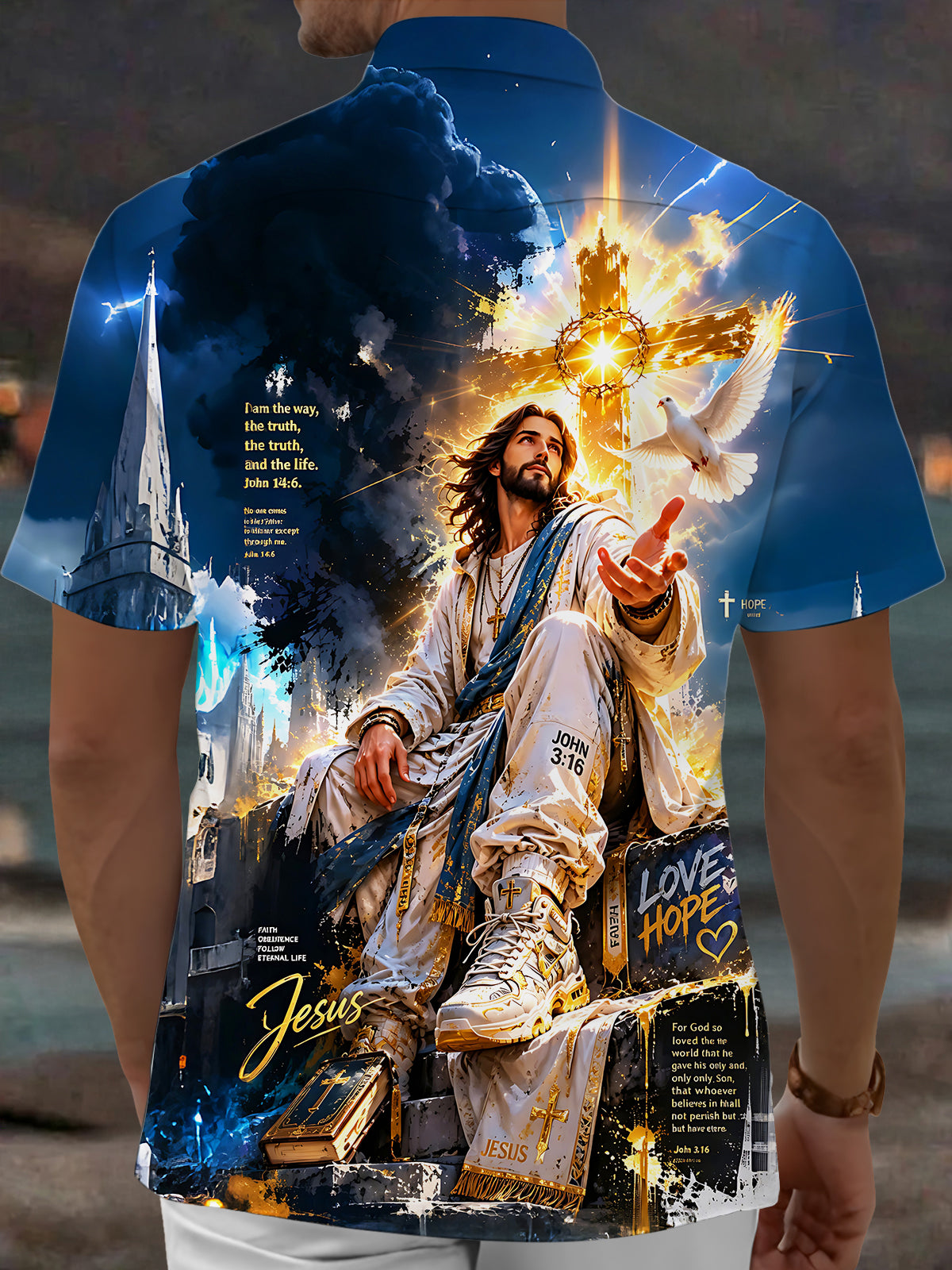 Dark Jesus Cross White Dove Faith Men's Pocket Short Sleeve Shirts