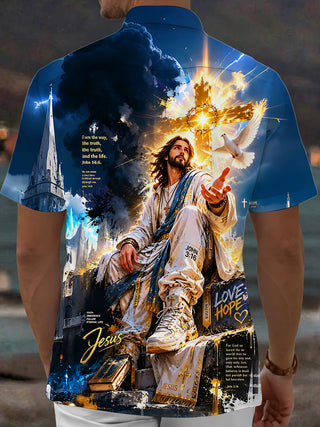 Dark Jesus Cross White Dove Faith Men's Pocket Short Sleeve Shirts