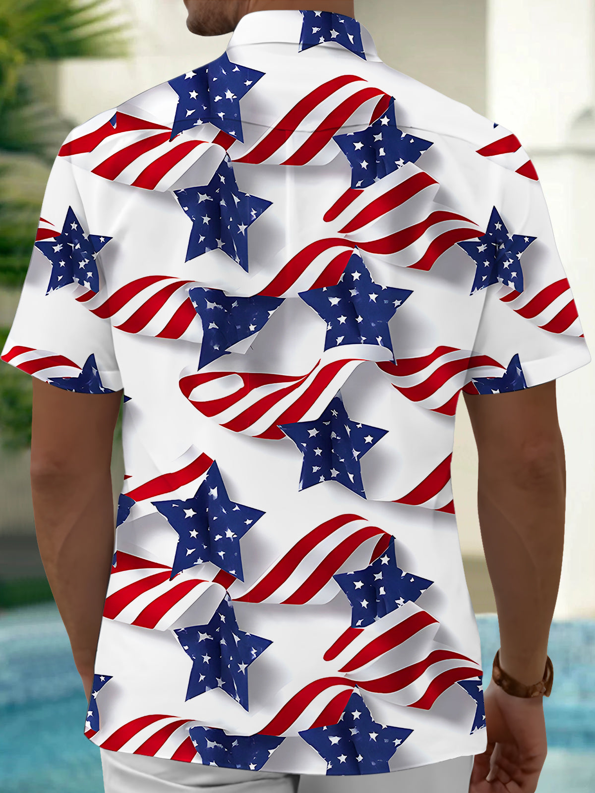 men's patriotic print shirt back view