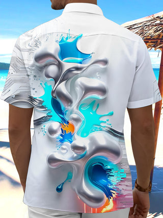 Men's Hawaiian abstract print short sleeve shirt back view