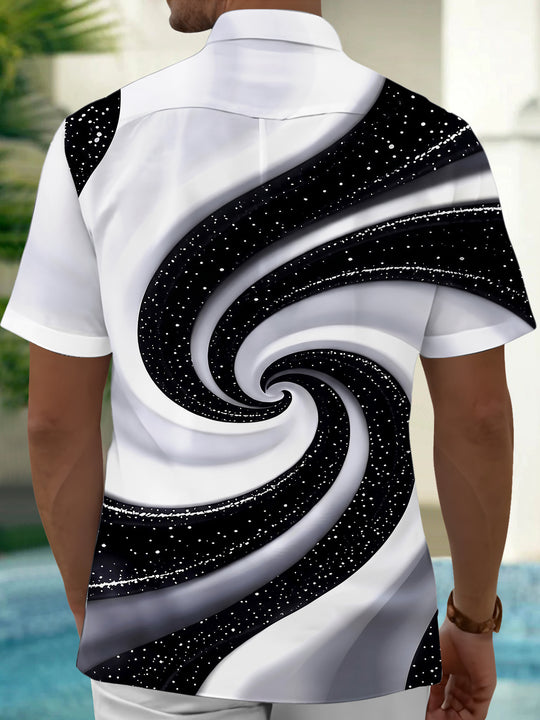 Adaychic Men's Printed Galaxy Swirl Print Short Sleeve Shirt with Chest Pocket