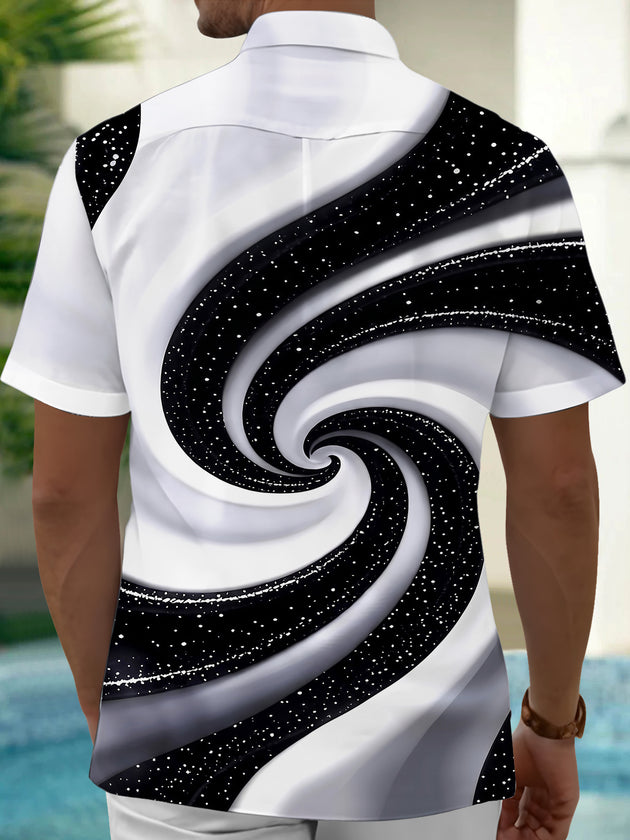 Adaychic Men's Printed Galaxy Swirl Print Short Sleeve Shirt with Chest Pocket
