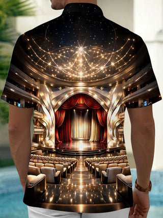 Adaychic Men's 3D Opera House Interior Print Short Sleeve Shirt with Chest Pocket
