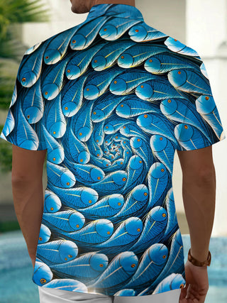 Adaychic Men's Hawaiian Spiral Fish Pattern Short Sleeve Shirt with Chest Pocket