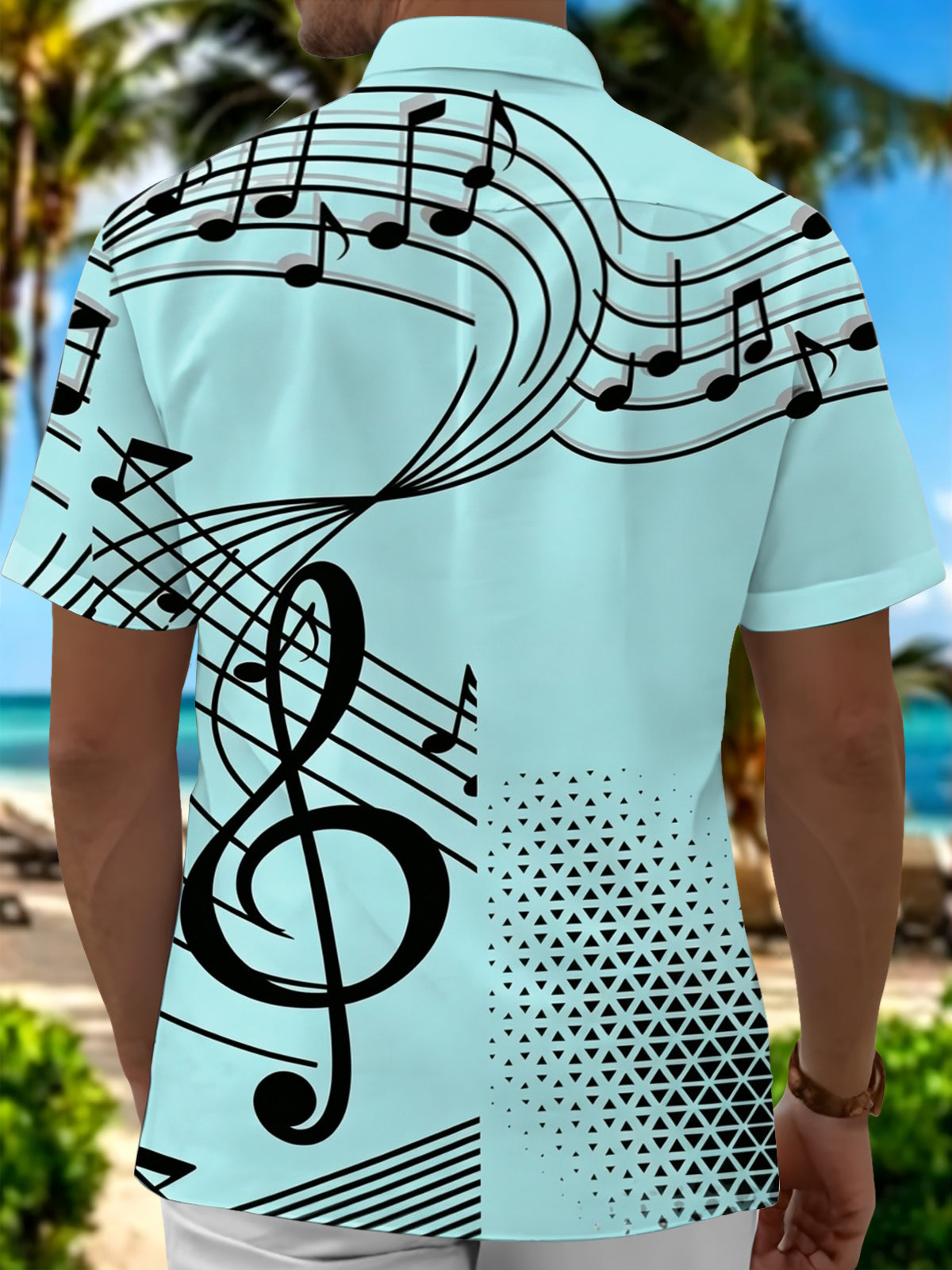 Adaychic Men's Graphic Music Notes Print Sports Car Print Short Sleeve Shirt with Chest Pocket