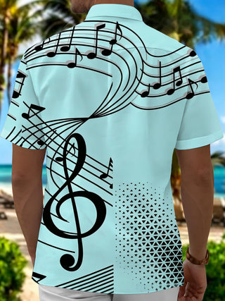 Adaychic Men's Graphic Music Notes Print Sports Car Print Short Sleeve Shirt with Chest Pocket