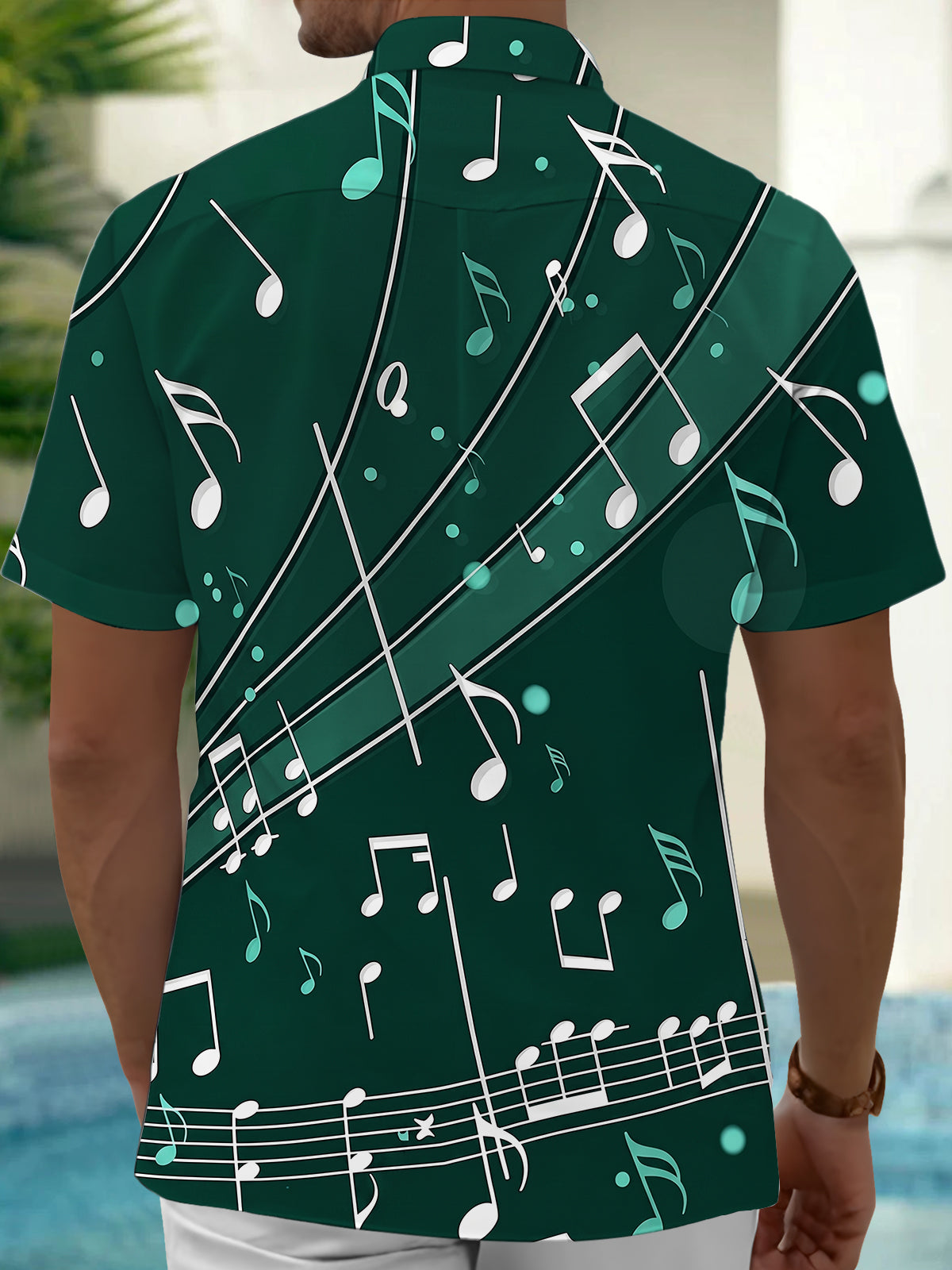 Adaychic Men's Graphic Music Notes Print Short Sleeve Shirt with Chest Pocket