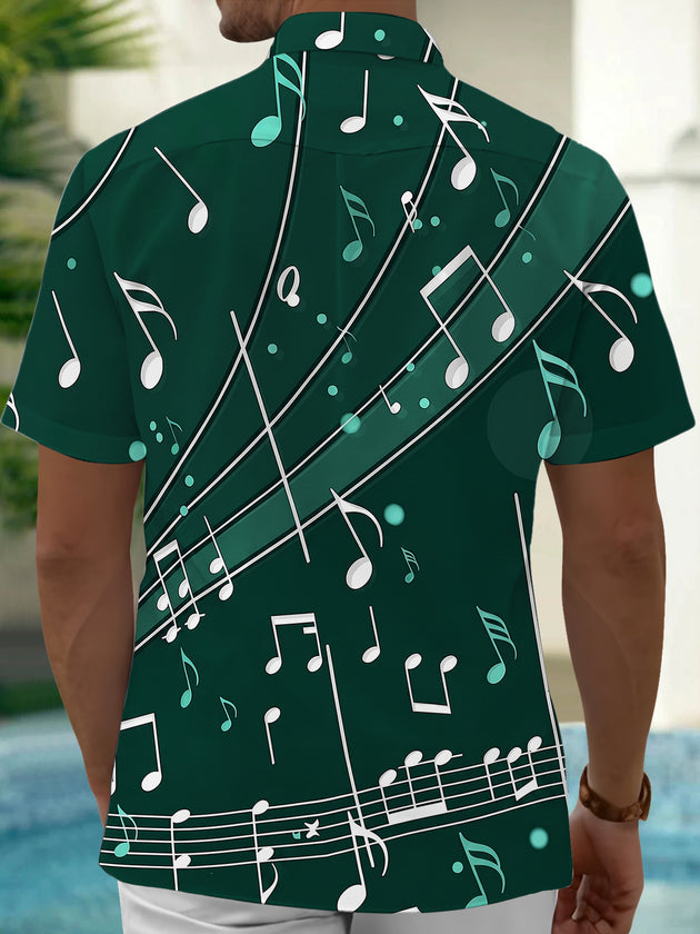 Adaychic Men's Graphic Music Notes Print Short Sleeve Shirt with Chest Pocket