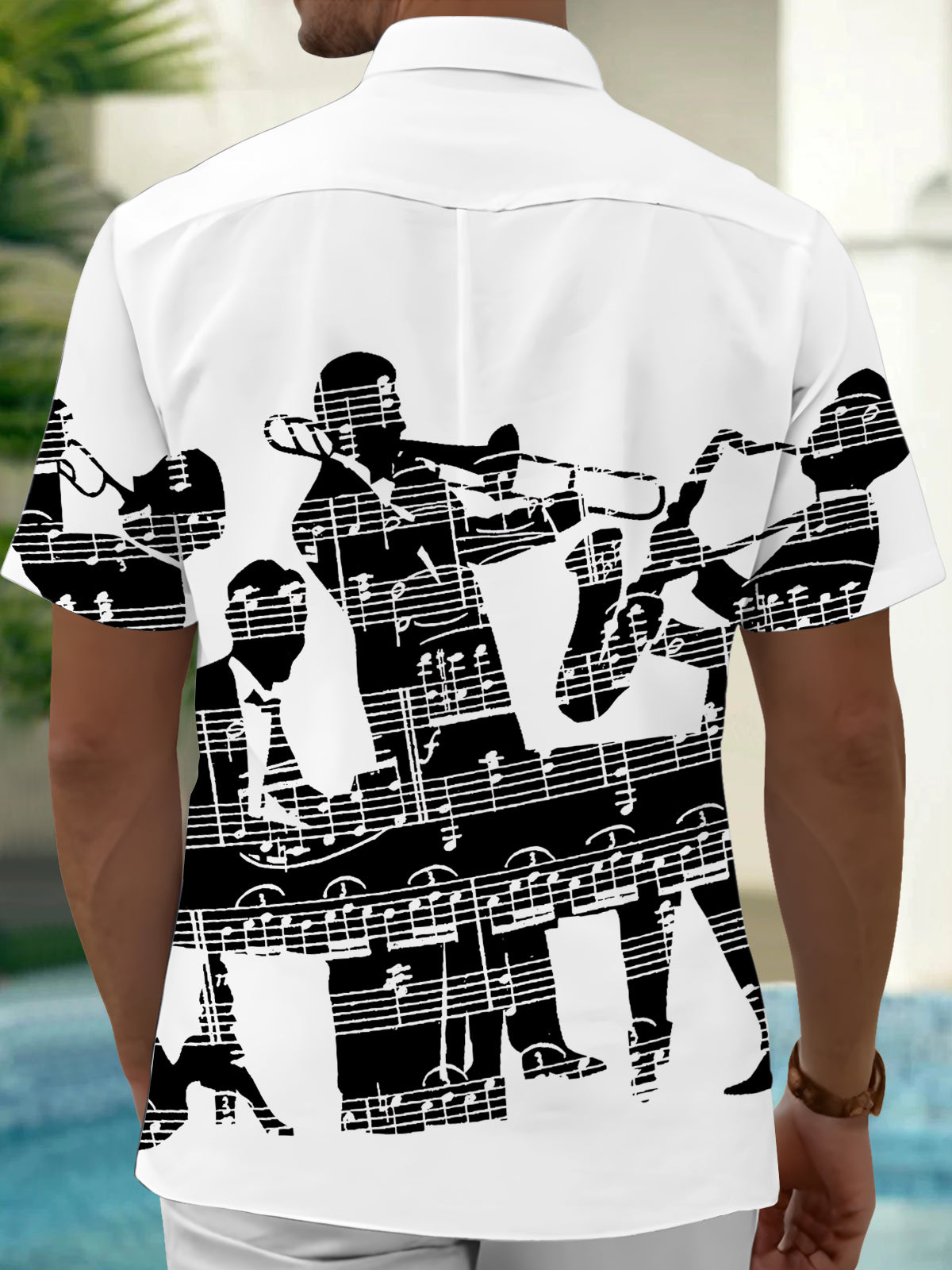 Adaychic Men's Printed Singer Print Short Sleeve Shirt with Chest Pocket