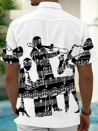 Adaychic Men's Printed Singer Print Short Sleeve Shirt with Chest Pocket
