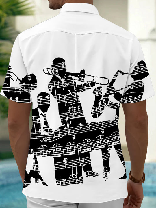 Adaychic Men's Printed Singer Print Short Sleeve Shirt with Chest Pocket