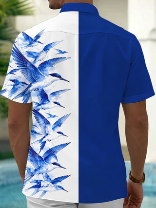 Adaychic Men's Hawaiian Seabirds Print Short Sleeve Shirt with Chest Pocket
