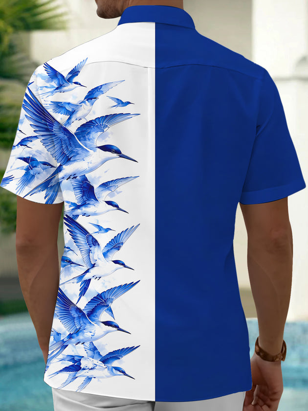 Adaychic Men's Hawaiian Seabirds Print Short Sleeve Shirt with Chest Pocket