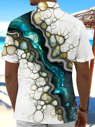 Men abstract print short sleeve shirt back view