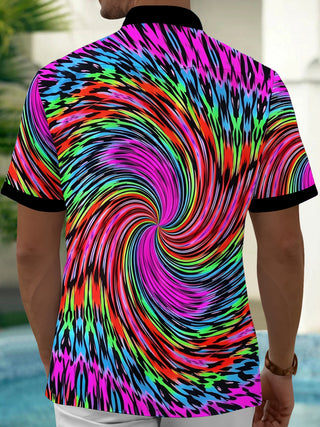 Adaychic Men's Psychedelic Swirl Pattern Short Sleeve Shirt with Chest Pocket
